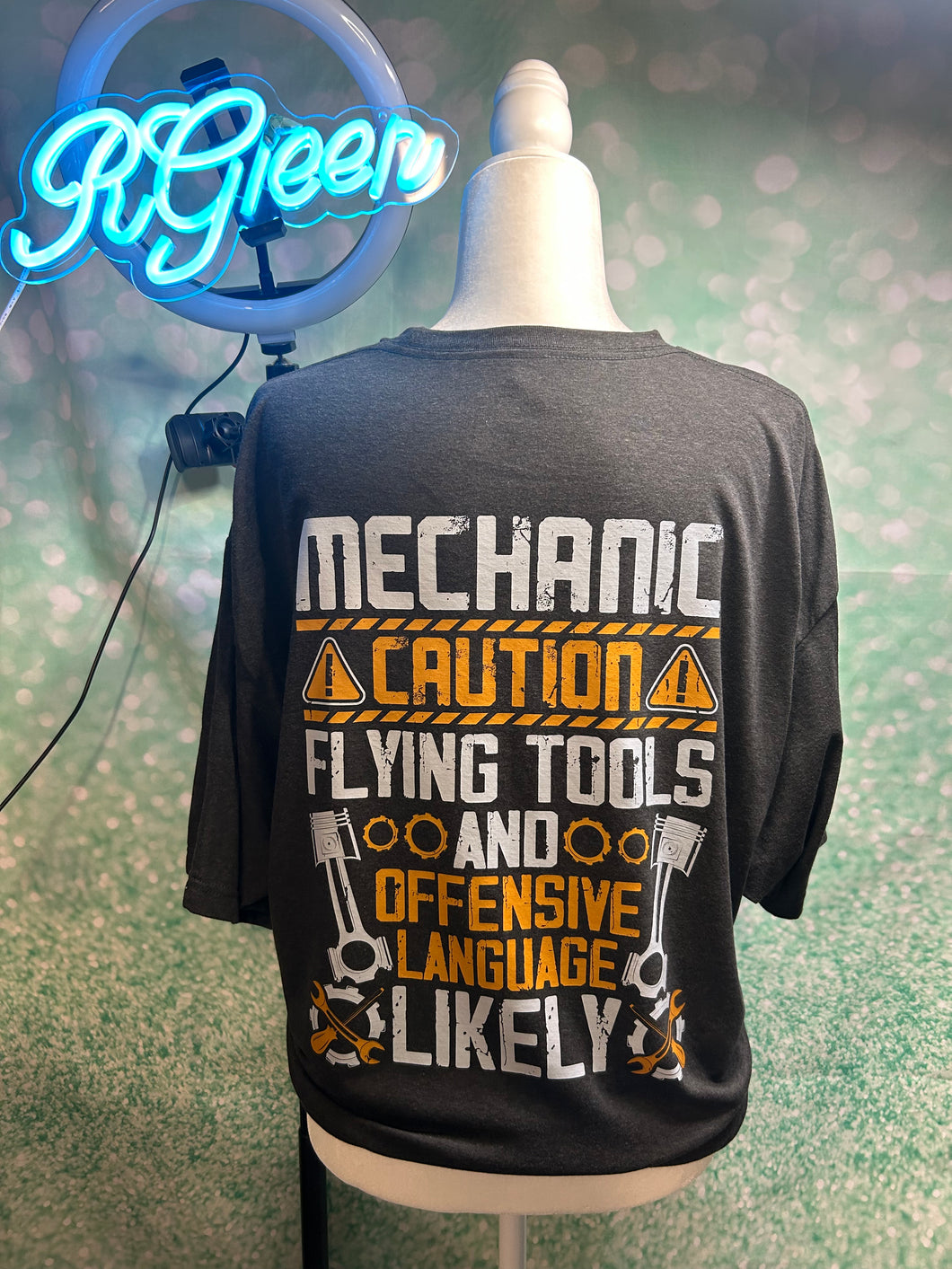 Mechanic- Caution Flying Tools and Offensive Language